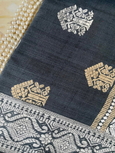 Assam Eri Silk Saree | Gray | Handwoven | Silk Mark Certified | Ships from California